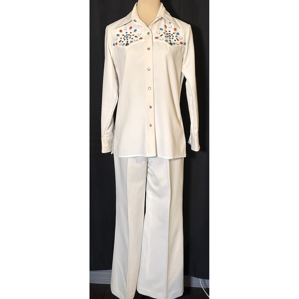 Vintage Sir James 60s 70s Polyester Pant Suit Dagger Flare Disco Mod Rockabilly